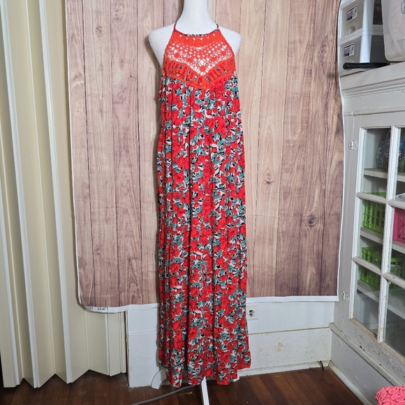 FARORO Sleeveless Long Boho Floral Halter Maxi Dresse Crochet Neck Size XL - Picture 8 of 15